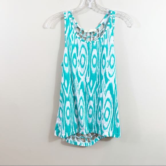Staring At Stars Ikat Turquoise Lattice Back Tank - Picture 1 of 4